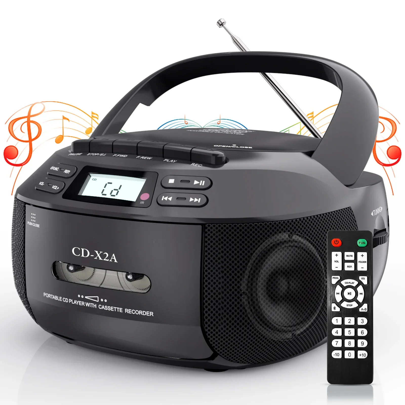 

Portable CD Boombox with Cassette Player and Recorder CD Radio FM AM with Bluetooth and USB MP3,AC DC Power with Remote Control