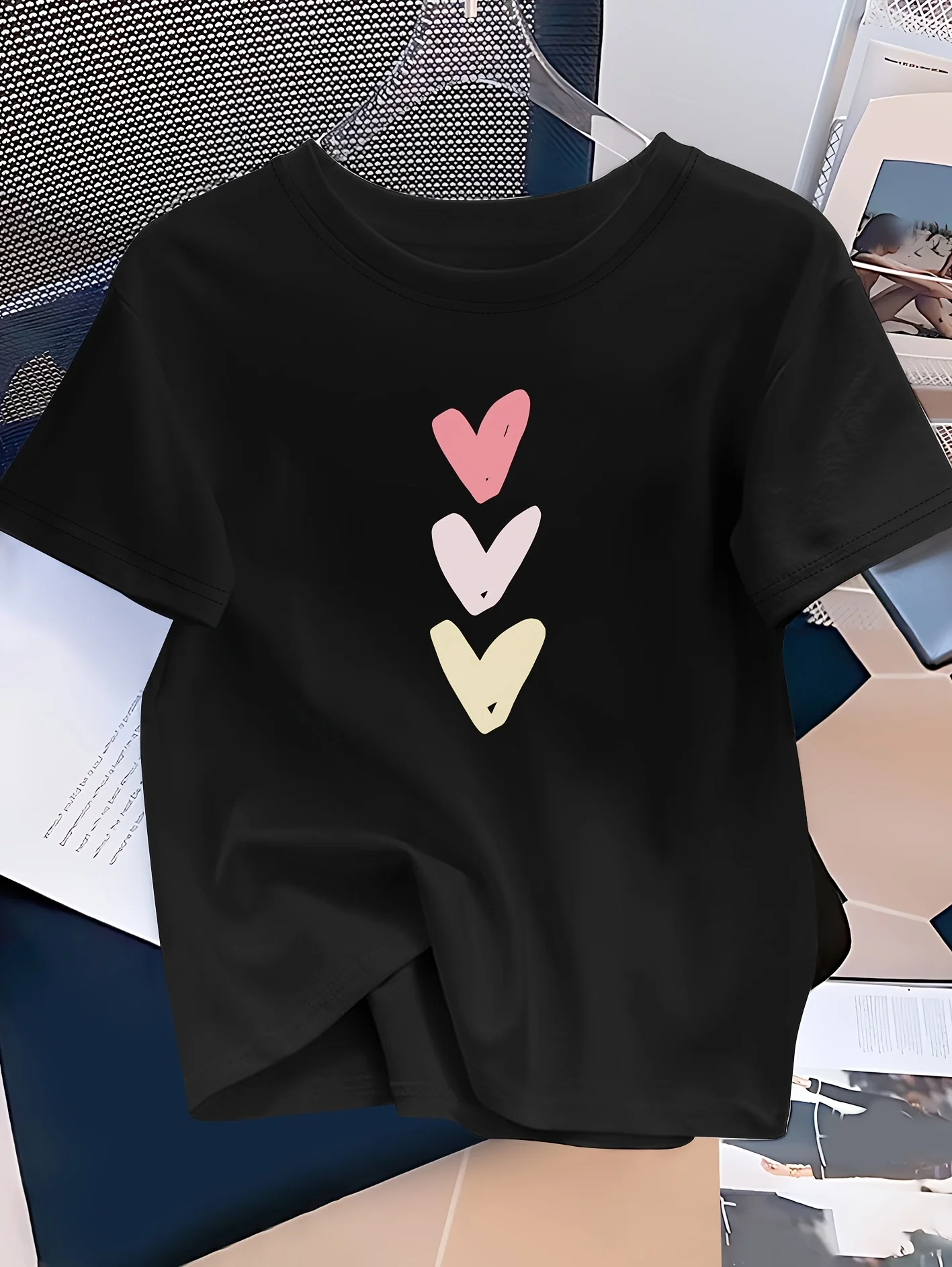 

Женская повседневная футболка с круглым вырезом и красочным принтом в виде сердца, с короткими рукавами, женская одежда, футболки с рисунком, летняя уличная одежда Y2K