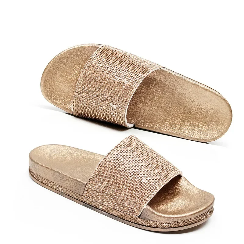 2023 Summer Diamond Women Slippers Fashion Casual Ladies Flip-Flops Anti-slip Bling Rhinestone Shoes Woman Big Size 36-41