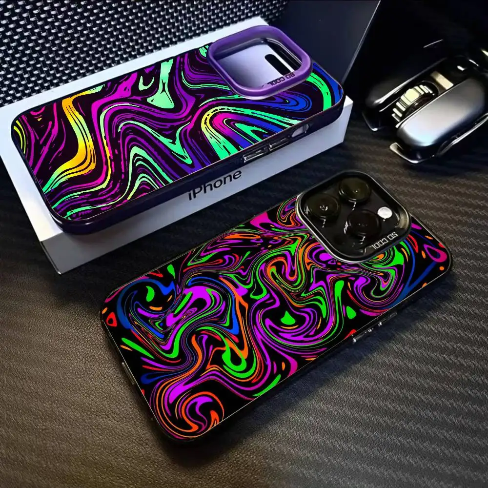 

Fashion Neon Swirls Phone Case For iPhone 16 15 14 13 12 11 Pro Max Black Purple Matte Laser Metallic Aurora Funda