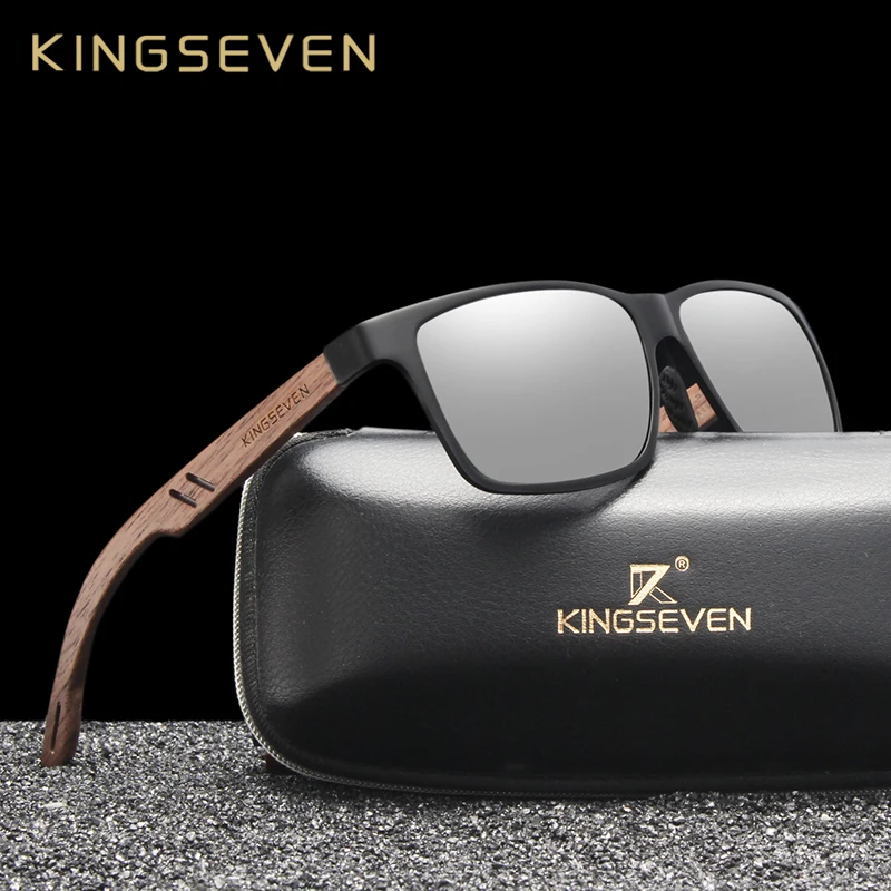 KINGSEVEN Aluminum+Walnut Wooden Handmade Sunglasses Men Polarized Sun Glasses For Women Outdoor Travel