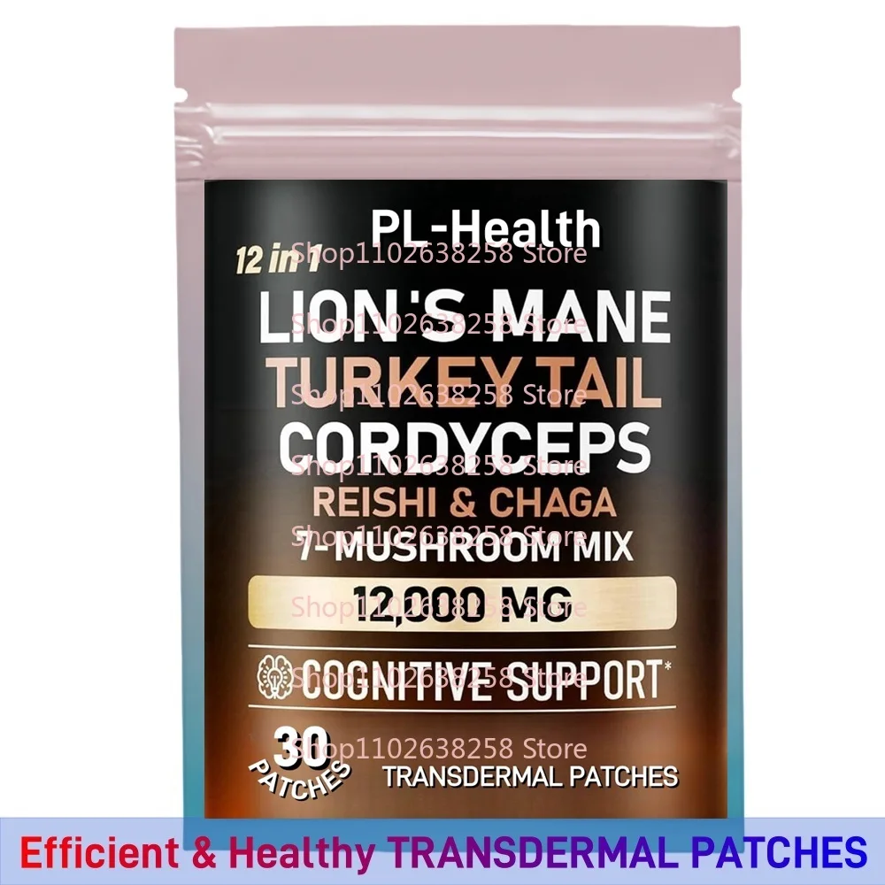 30 Patches Mushroom Complex Transdermal Patches Reishi, Chaga, Turkey Tail, Cordyceps, Maitake for Memory Immune Support