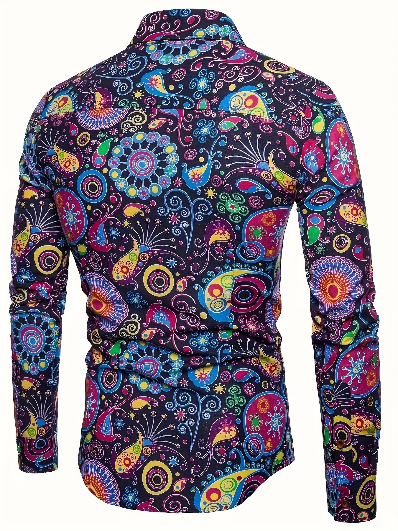 Camisa de manga longa Paisley linho masculina, top floral vintage disco anos 70