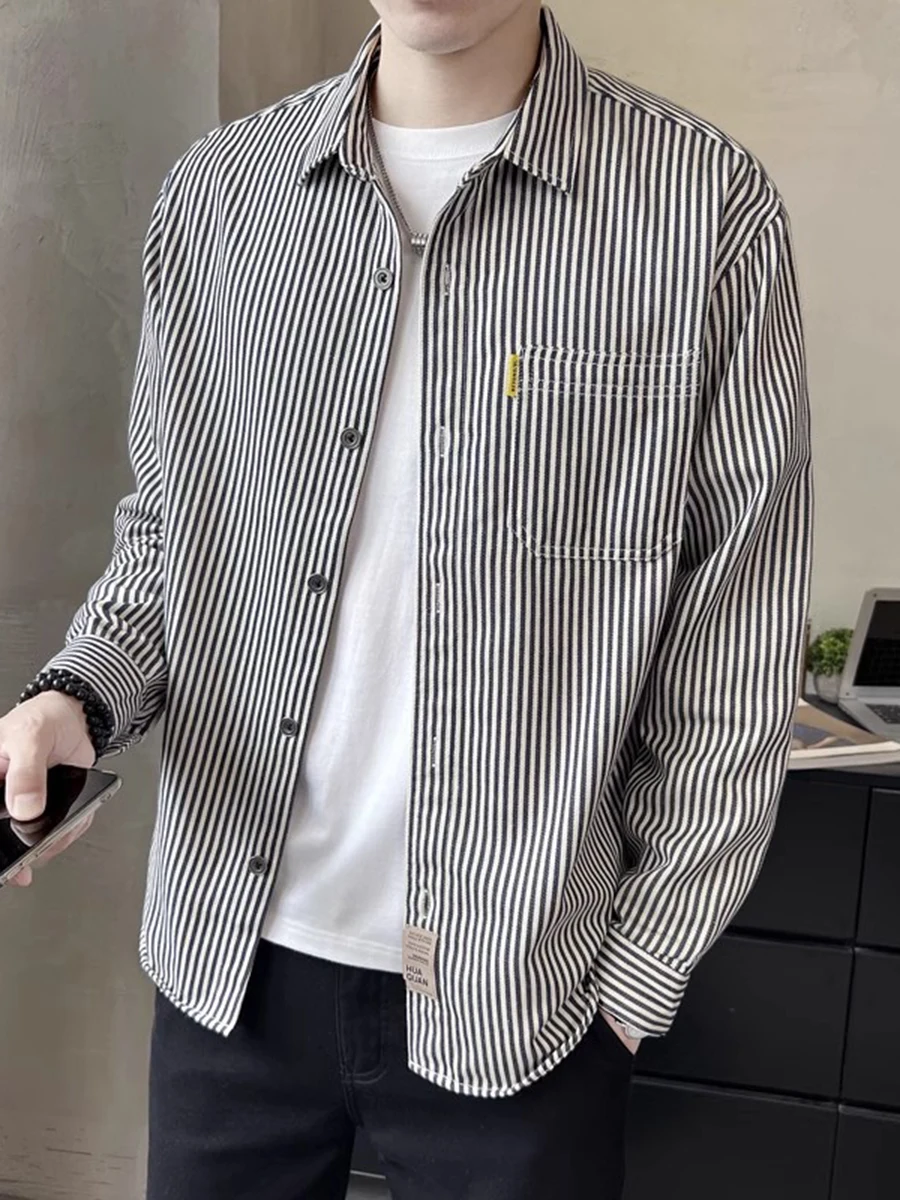 

Striped Long Sleeve Casual Shirt Men's Spring Autumn Style Handsome Brand High End Feel Trendy Men's Loose Fit Cotton Shirt