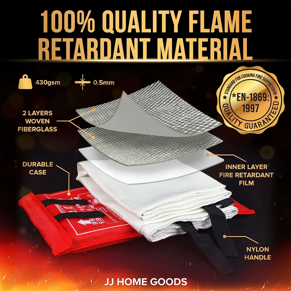 Fire Blanket 1M X 1M Fiberglass Fire Flame Retardant Emergency Survival Safety Cover Fire Emergency Blanket White Fire Shelter