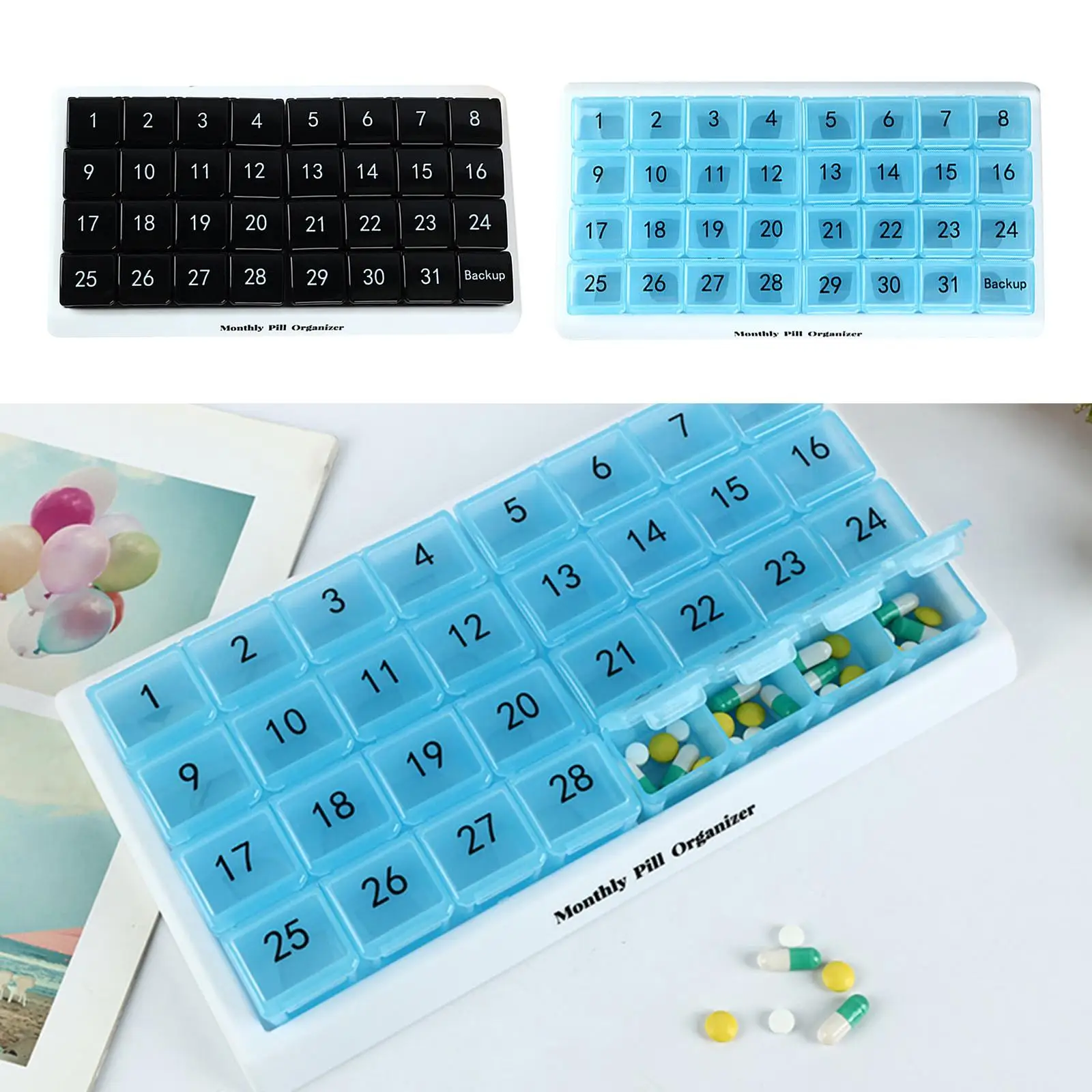 Monthly Pill Organizer Small Compartments Pill Storage Box for Separate Pills Fish Oil