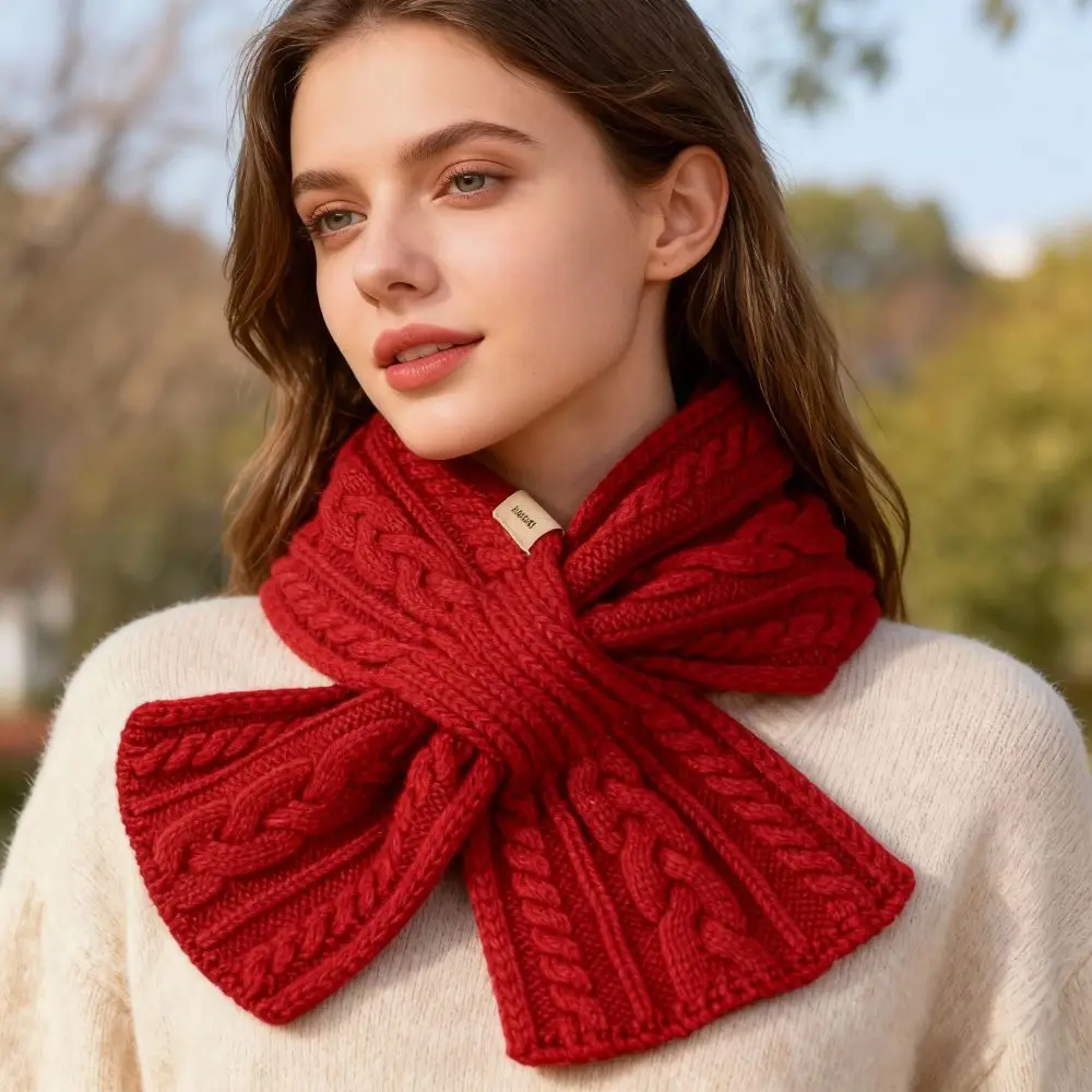 

Уютный вязаный шарф из чистой шерсти, теплые гетры с перекрестным дизайном, легкий вязаный шарф на шею, модный аксессуар