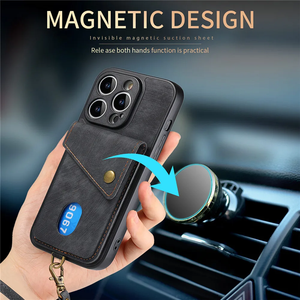 Luxury Cards Holder Leather Wallet Phone Case For iPhone 15 14 13 Pro Max 12 11 XS X 8 7 Plus Anti-drop Camera Protection Cover