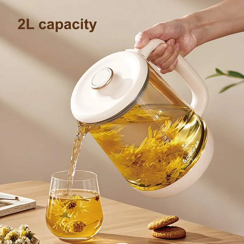 2L متعددة الوظائف وعاء الصحة مكتب ماكينة صنع الشاي التحكم في درجة الحرارة الزجاج زهرة إبريق الشاي الاحتياطي الحساء كوك السيارات الدفء غلاية