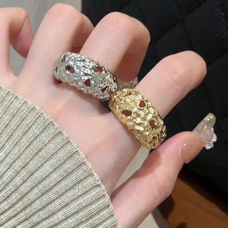 Vintage Irregular Metal Lava Open Ring For Women European and American Personality Exaggerated Trendy Jewelry Accessory