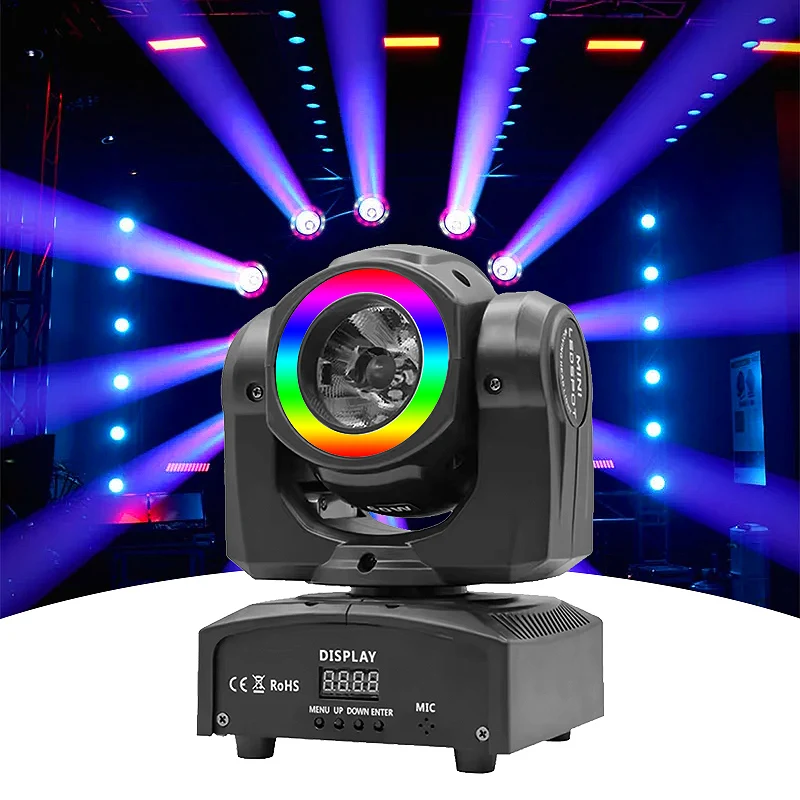 

60W LED Mini Moving Head Spot Beam Lamp With Halo Effect RGBW 4in1 DMX Control Dj Light Stage Lighting Beam Moving Heads Lights