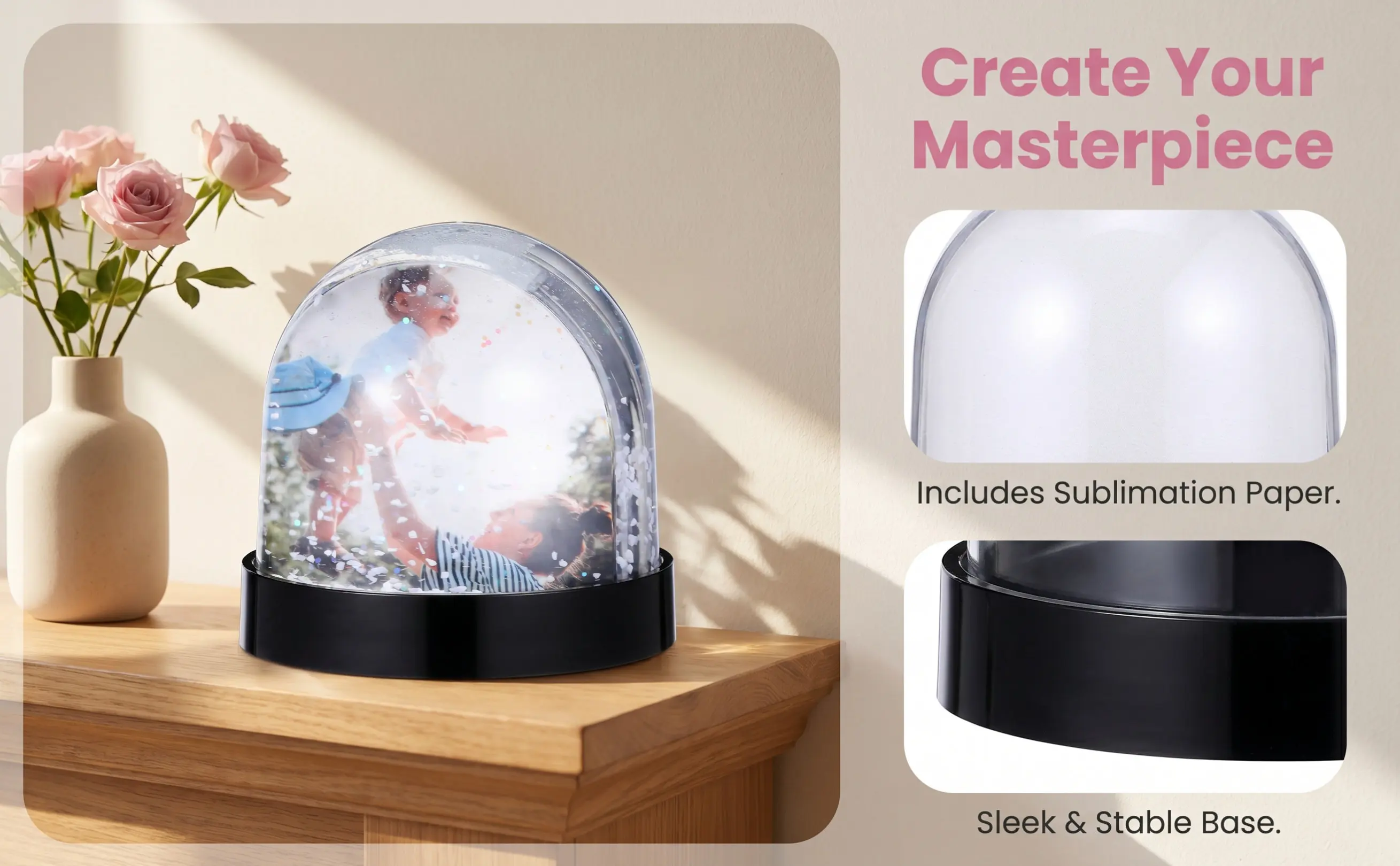 Mini Snow Globe Photo Frame DIY Sublimation Blank Plastic Snowglobe Picture Insert for Mothers Day Fathers Day Stocking Filler