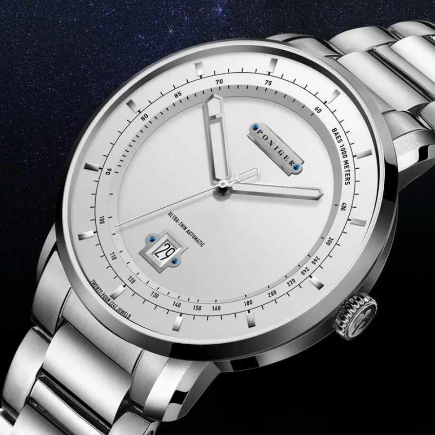 Reloj Automático PONIGER para hombre, reloj de pulsera mecánico de 43MM, reloj resistente al agua hasta 50M, espejo de zafiro Miyota 9015