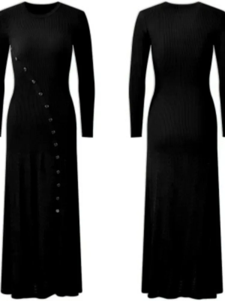 ผู้หญิงฤดูใบไม้ร่วงถัก Midi ชุด O-คอเดี่ยว Slim แยกสีทึบ Elegant Dresses Femme แฟชั่นงานแต่งงานพรหมเสื้อผ้า