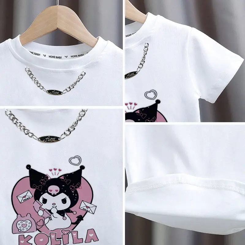 Anime sanhos Kids manica corta Kuromi Boy Girl Cotton t-shirt Cartoon mezza manica Summer Fashion top larghi abbigliamento Casual per bambini