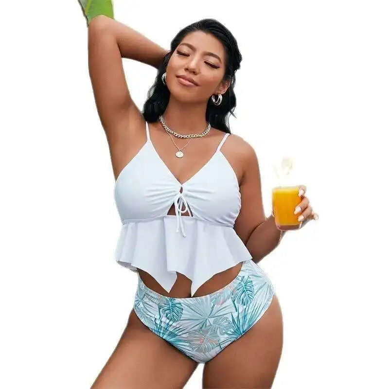 新しいソリッドカラープラスサイズスプリット水着女性のビキニセクシーな収集肉カバーサスペンダー背中の開いた水着カジュアル Y2k