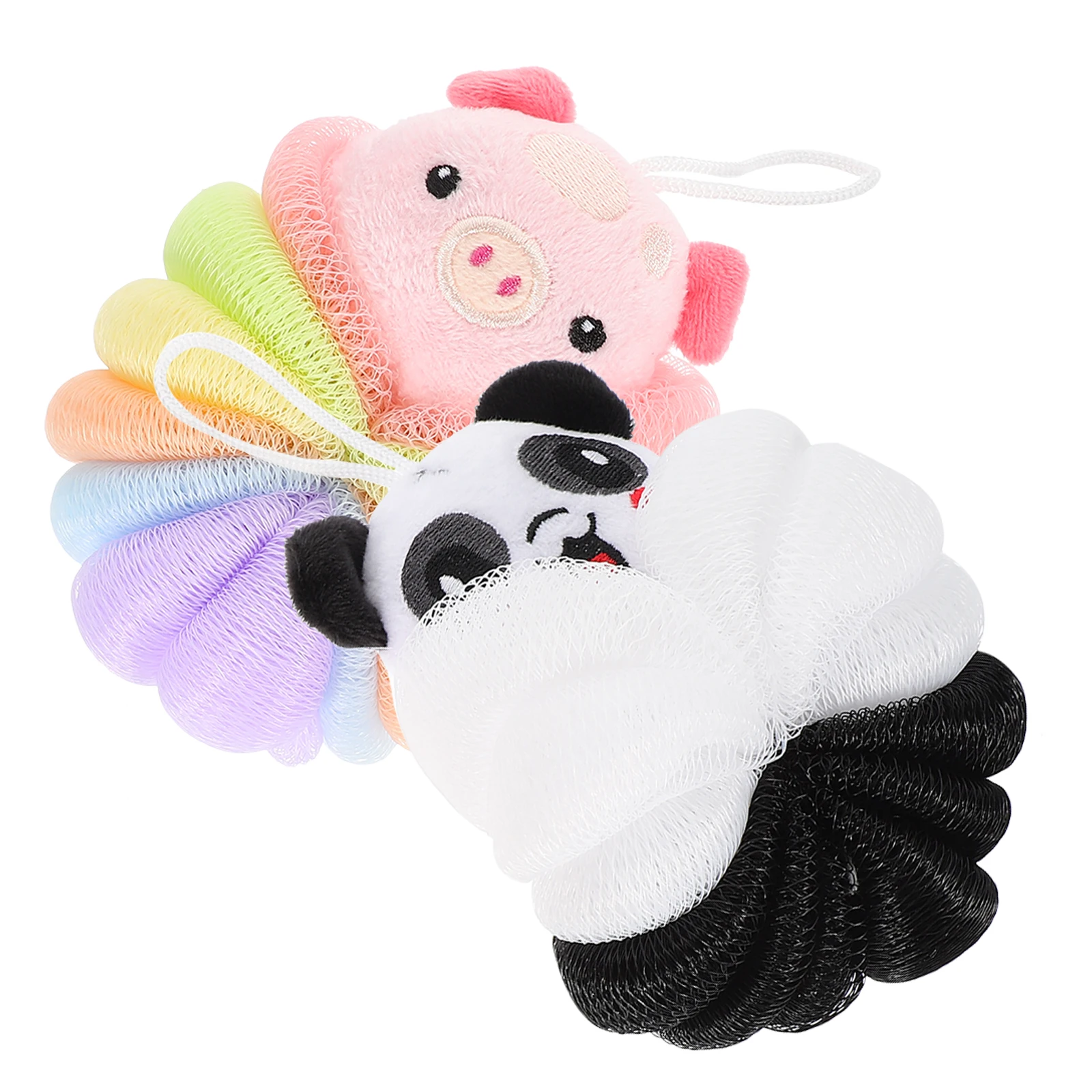 

2pcs Animal Bath Ball Shower Scrub Loofah Sponge Cartoon Design Durable Soft Body Cleansing Exfoliating Bathing Skin