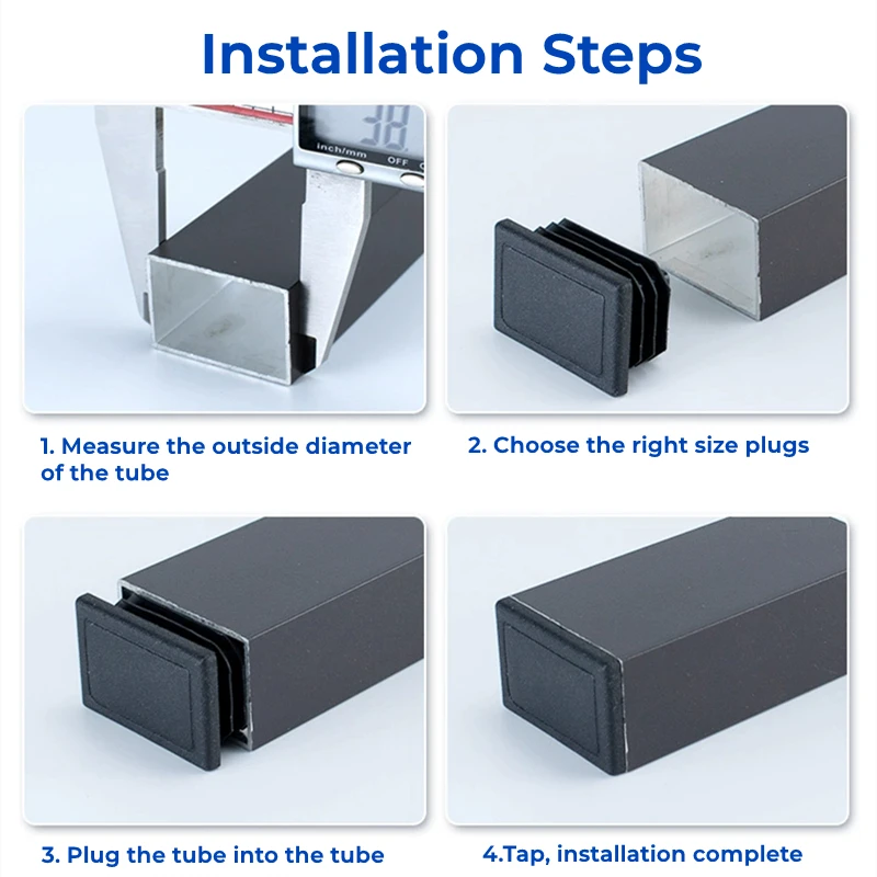 2 PCS Black PE Plastic Rectangular Pipe Inner Plug Dust Cover Blanking End Cap Caps Tube Pipe Inserts Plug Bung Steel Leg