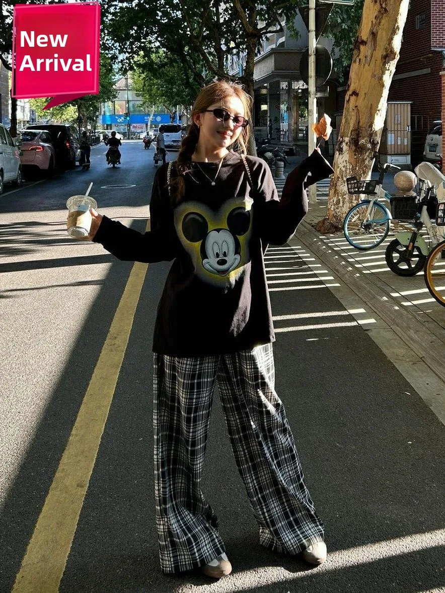 T-shirt lunga con stampa cartoon Sve Miey vestibilità ampia T-shirt da donna Boting irt Cover Butt di media lunghezza Casual Top Street Sle