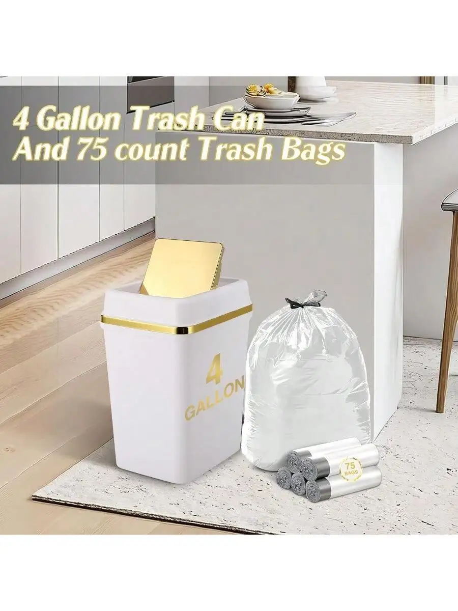 

4 Gallon Trash Can With Swing Lid White Plastic Waste Bin For Kitchen Bathroom Office