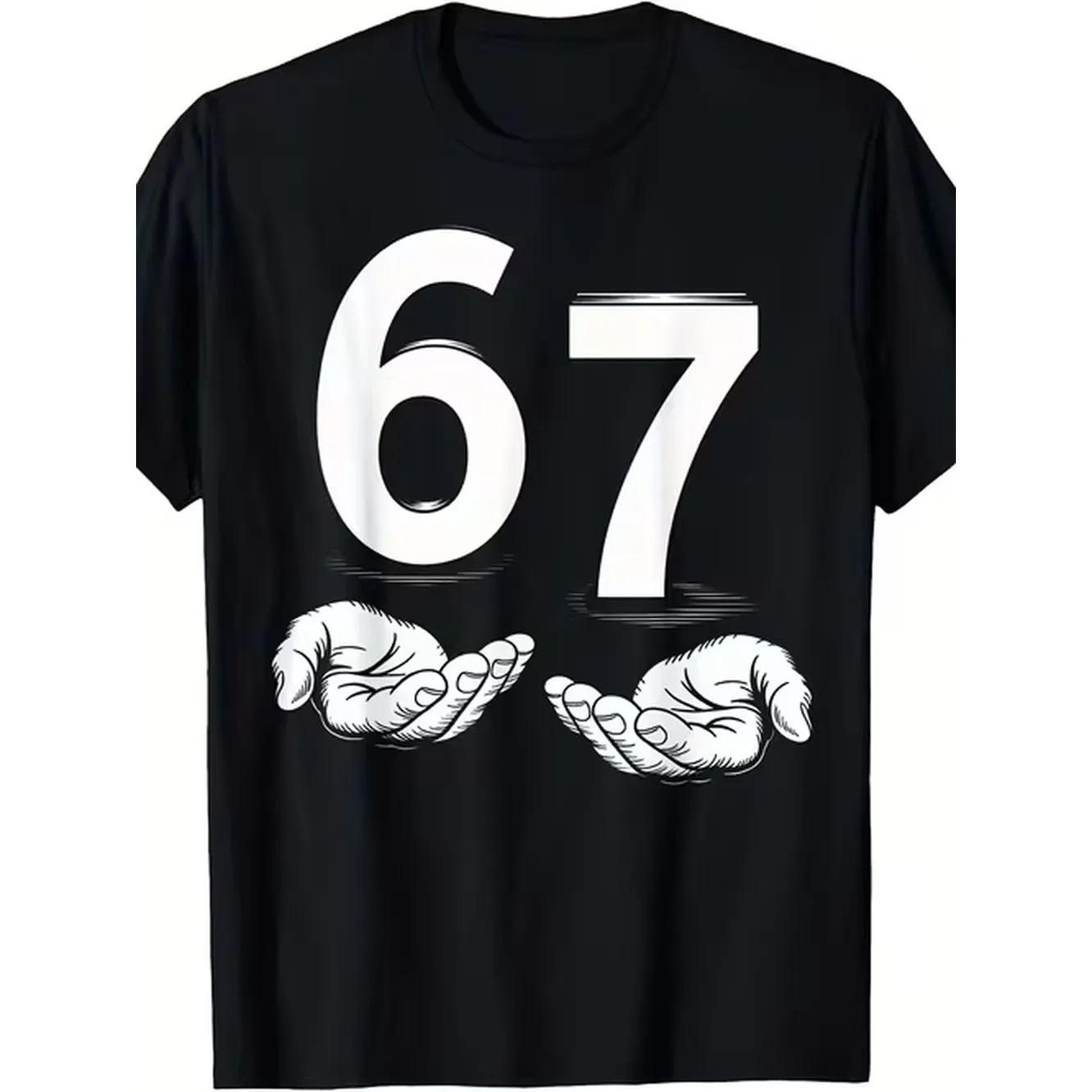 T Shirt With White 67 Print Featuring Unique White Hands In Offering Position Design Casual Great Addition To Your Wardrobe For Any Season