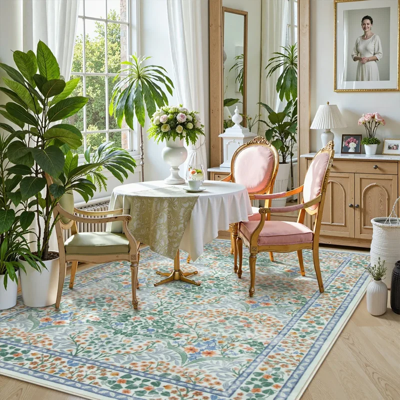 

Pink Living Room Carpet Large Machine Washable Carpets Bedroom Bedside Floor Mat Home Decoration Bohemian Flower Non-Slip Rug 카펫