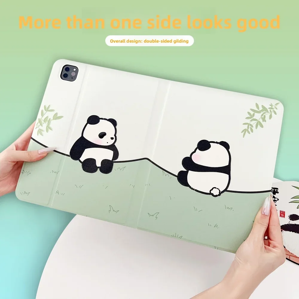 귀여운 3D 팬더 아이패드 케이스 아이패드 프로 11/10.9/10.5 에어 2/3 미니 6/7 10.9 10.5 커버 펜슬 홀더 포함 충격 방지 자동 깨우기/수면