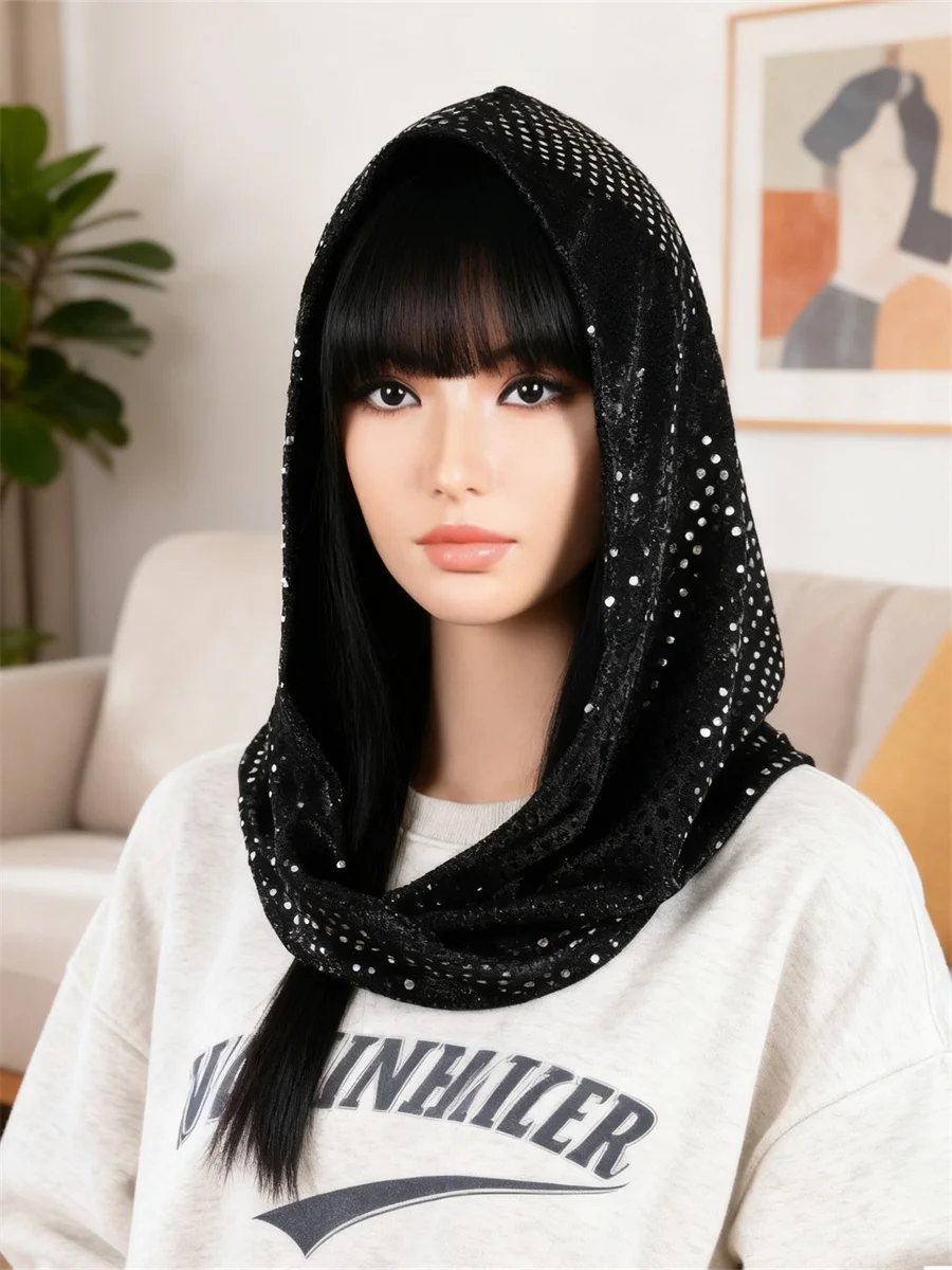 Damen-Kopftuch mit Pailletten und Kapuze, modische Skullies für den täglichen Gebrauch auf Partys