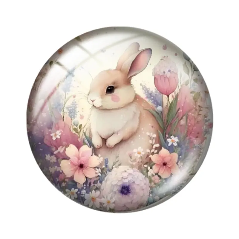 春バニークリップアートウサギの花 12mm14mm/16mm/18mm/20mm/25mm/30mm ラウンドフォトガラスカボションデモフラットバック作成所見 J