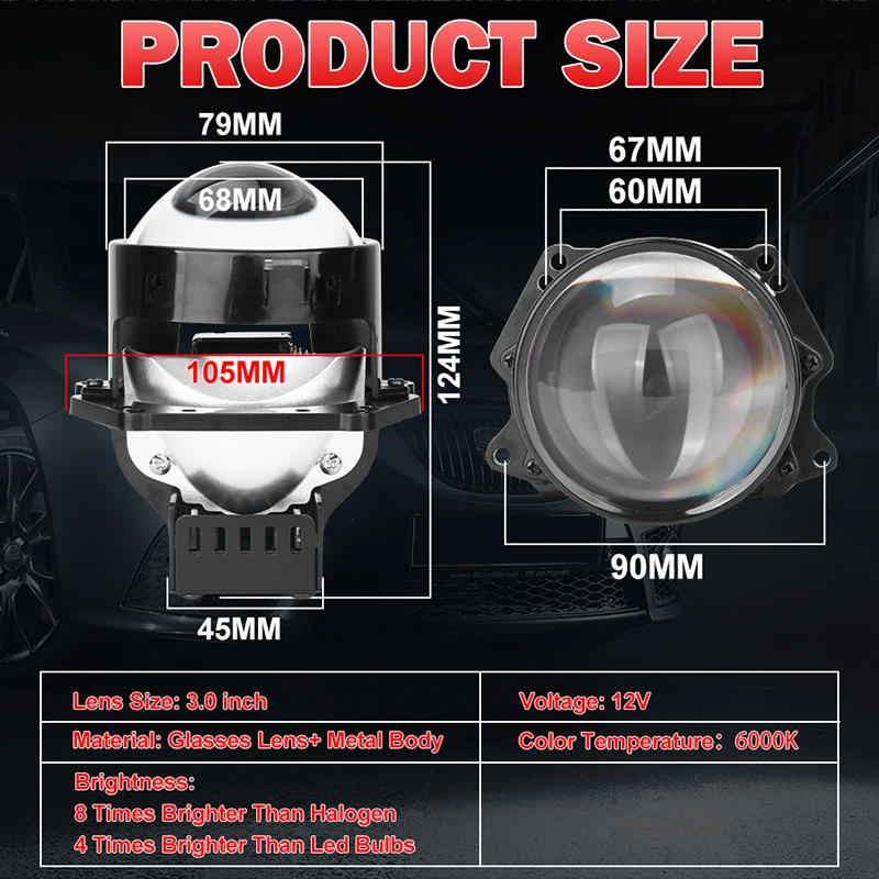 2pcs 3 Inch Bi Led Projector Lens For Headlight Hella 3R 6000K H7 H4 HB3 HB4 Auto Lamp 300W Hi/Low Beam Universal Car Accessorie
