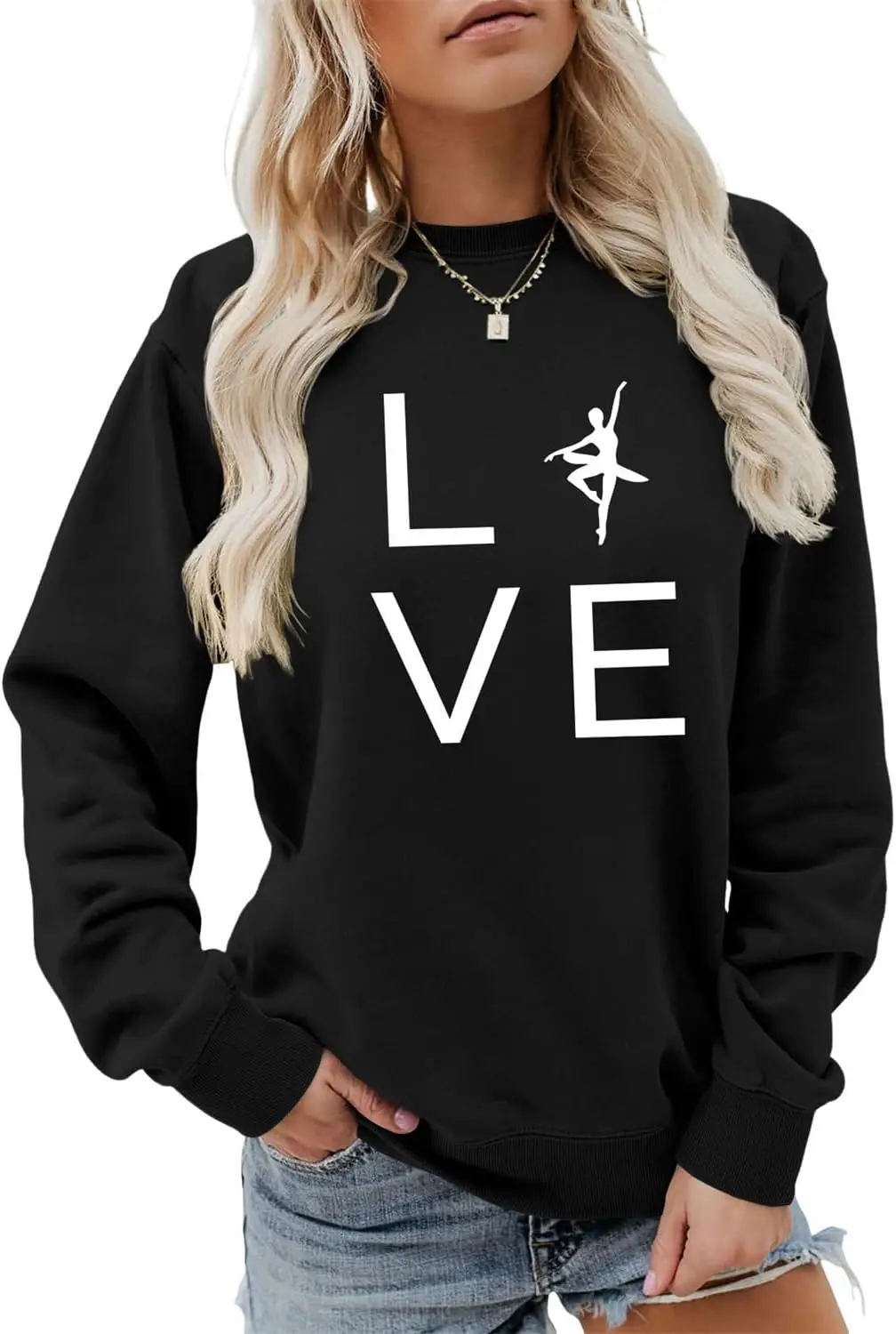 Love Ballet Sweatshirt, Ballerina Crewneck Sweater for Women Pullovers Funny Ballet Dance Teacher Lover Shirt Gifts