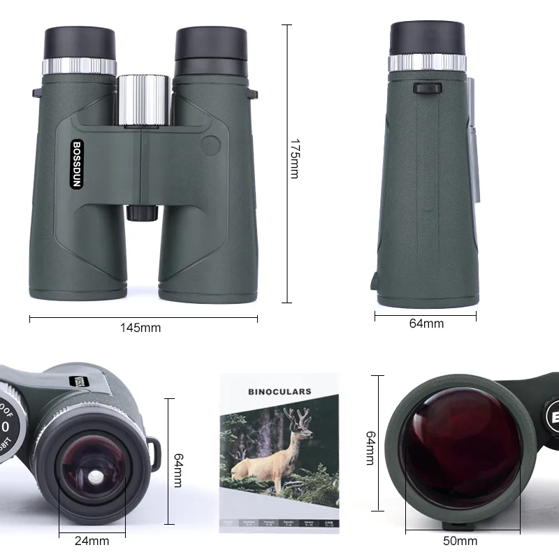 กล้องส่องทางไกล BOSSDUN 12x50 แบบติดหลังคา เลนส์ FMC Bak4 กันน้ำ กันฝ้า สำหรับกิจกรรมกลางแจ้ง เช่น การแข่งขัน ล่าสัตว์ เดินป่า และการเดินทาง