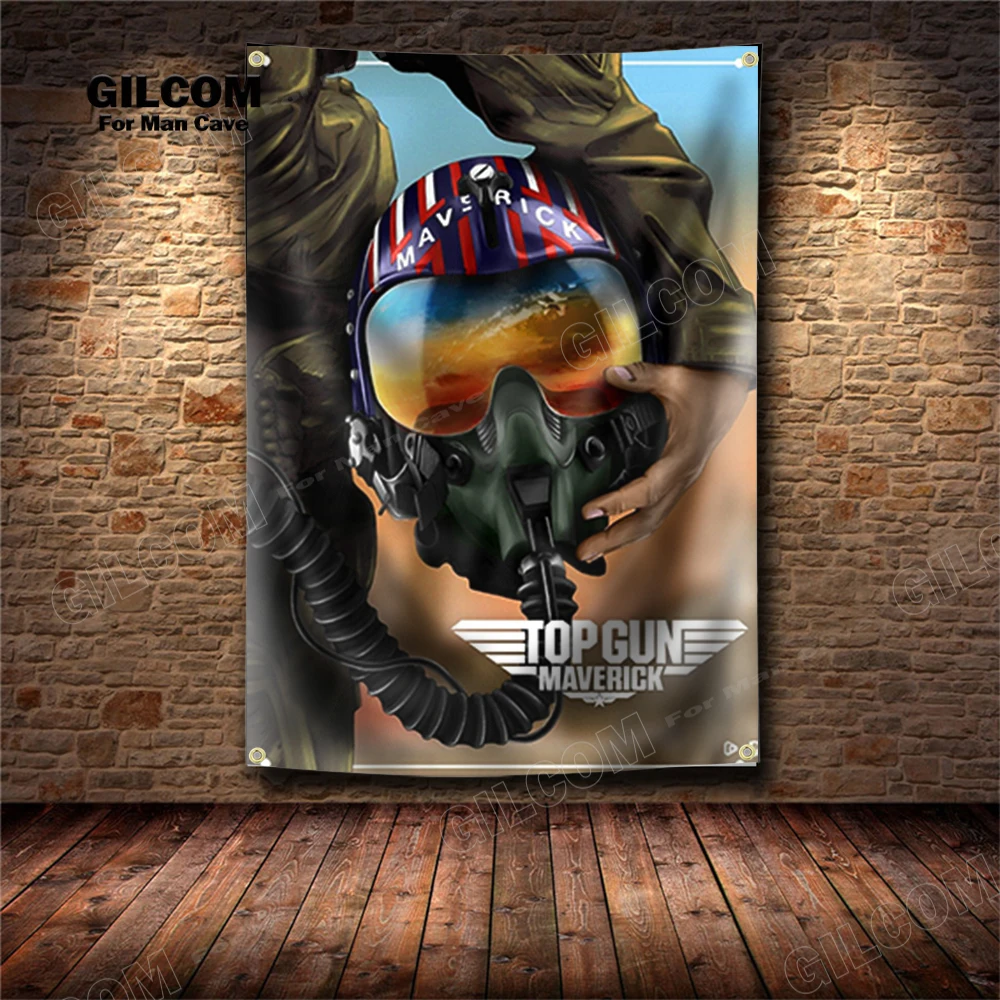 Film Banner flaga plakat filmowy reklama Top Gun Art AD szyld w stylu Vintage Motorsprots samochód człowiek jaskinia garaż Pub Club Bar Decro