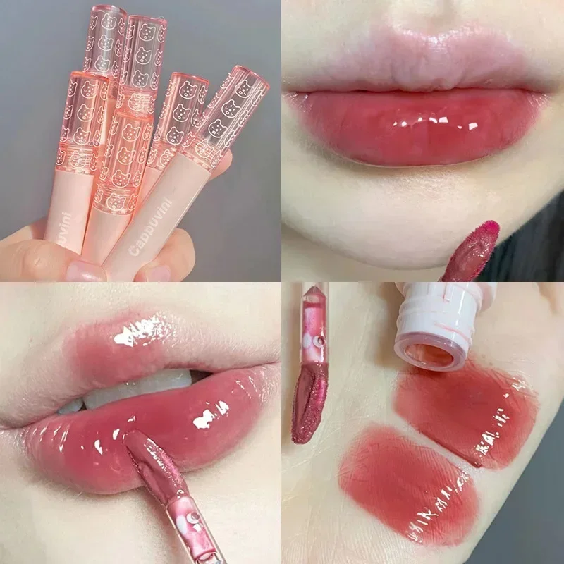 Cherry Pink Mirror Water Lip Gloss Lip Glaze Transparent Glass Lip Oil Waterproof Liquid Lipstick Nude Brown Clear Tint Makeup