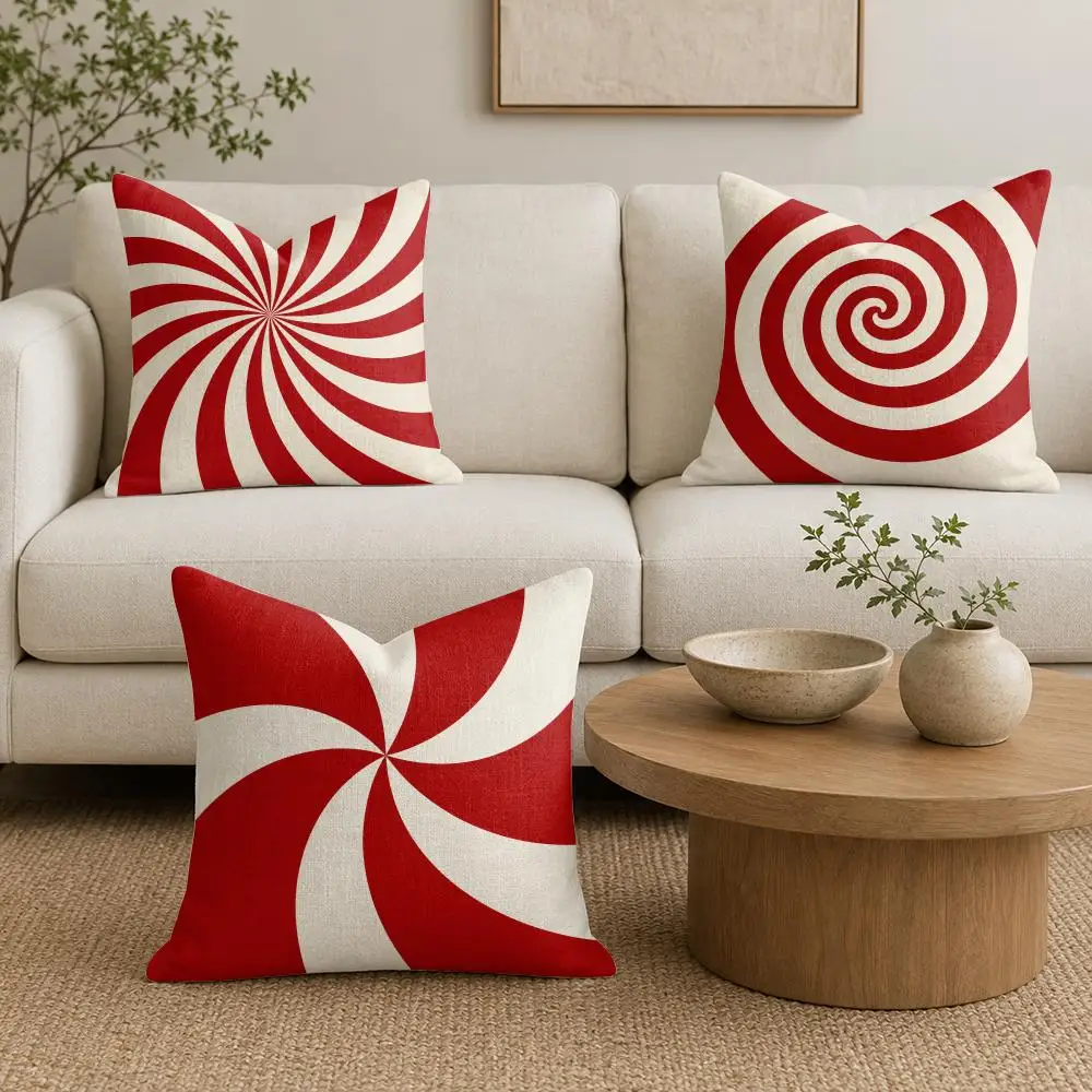 Red Spiral Geometry Cushion Cover Organic Linen Throw Pillow Cover - Double-Sided Print Breathable Cushion Case Home Decor
