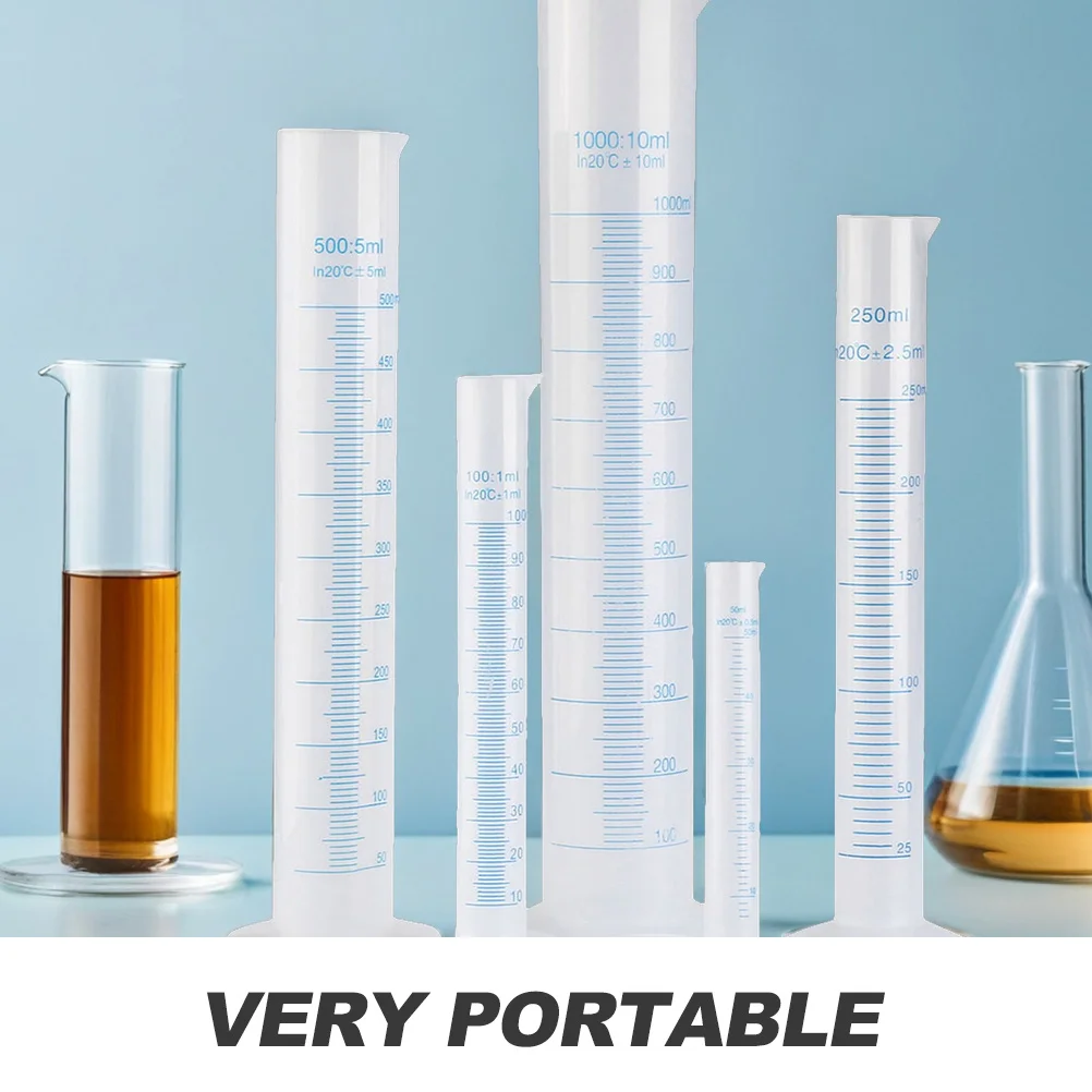 5 قطعة مجموعة اسطوانة قياس اسطوانة بلاستيكية شفافة متدرجة لمختبر مدرسة العلوم الكيمياء