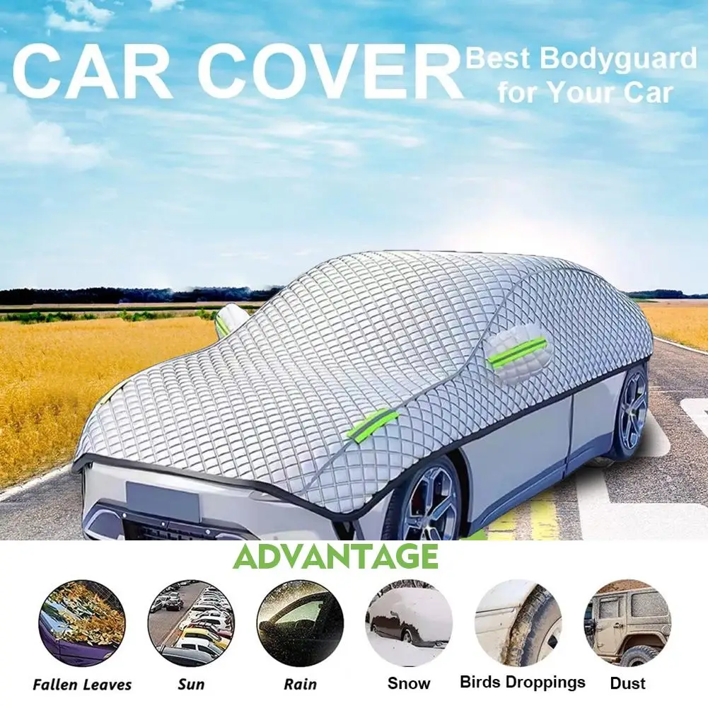 

Universal Fit Car Sunshade Semi-Cover - Heavy Duty UV Sun Protection, Heat Shield & Dust Proof for Sedan SUV Van, All Season