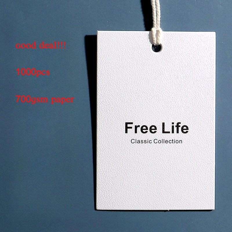1000Pcs Custom Textured Paper Hang Tags, Personalized Logo Brand Swing Tags for Clothing Boutique