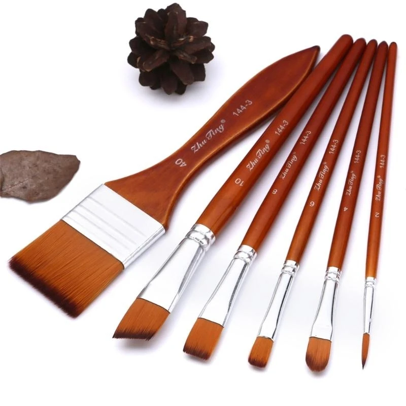 9pcs professioneller Holzpackung Pinsel Nylon Borstenpinsel für Künstleranfänger