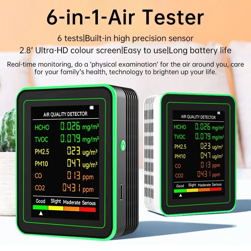 Image of 6-in-1 Luftqualitätsmonitor PM2.5, CO2, TVOC-Monitor, Luftqualitätsdetektor, Formaldehyd-Detektor