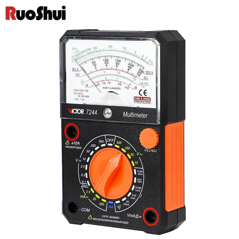 RUOSHUI VICTOR 7244 New Version Analog Digital Multimeter DC AC Resistance Meter Diode Test Multimeters Small Multimeter