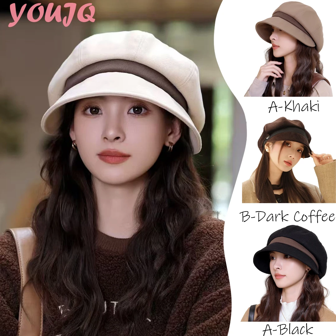 

Korean Style Autumn Winter Oversize Beret Hats For Women Face Slimming British Wide Brim Painter Casual Versatile Octagonal Cap