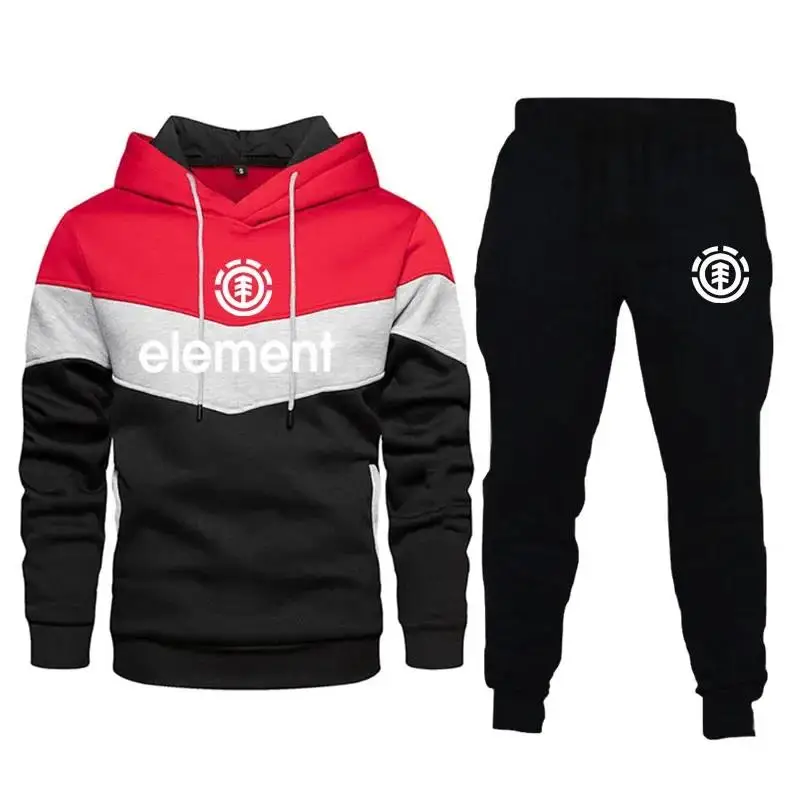 New ELEMENT Hoodies Men Set Fashion Brand Tracksuit Thick Sweatshirt Pants Sportswear Suit Male Winter Hooded Outerwear
