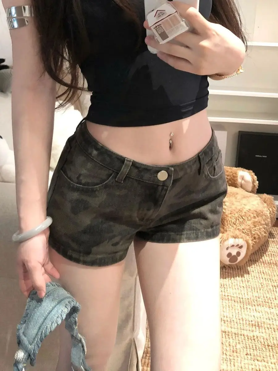 Y2K Low Rise Camo Denim Mini Shorts Vintage Camouflage Slim Fit Hot Pants Grunge Streetwear Hip Hop Casual Jean Summer Outfits