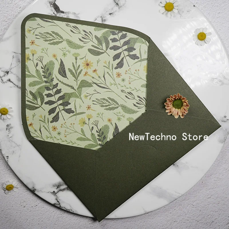 Avocado Green Series Vintage Envelopes Wedding Invitations Printing Lining Envelopes Invitation Stationary Paper Envelopes