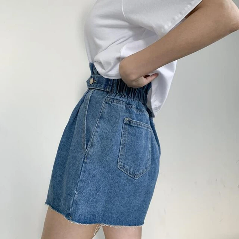 REALEFT Spring Summer Double Buttons Women's Denim Shorts 2024 New Casual Korean Blue Loose Jeans Pants Pockets Female