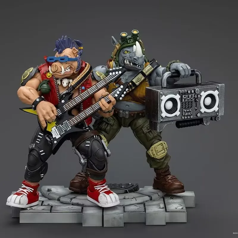 JOYTOY เต่านินจาตัวเลขการกระทําอะนิเมะ 1/18 ขนาด 11.5 ซม.TMNT Beebop Rocksteady ก้องทหารรุ่นตุ๊กตาของเล่นเด็กของขวัญ