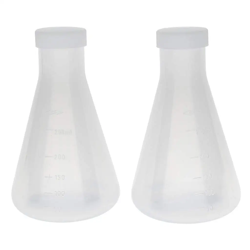 Plastic Graduated FaskLaboratory Graduated Plastic Conical Flask, Measurable, Smooth Thick Wall, Two Bottles of 250Ml