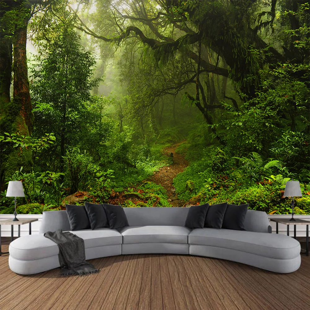 Soft Wall Hanging Tapestry Primitive Forest Design Multiple Patterns & Sizes Aesthetic Living Room Background Wall Decor Fabric