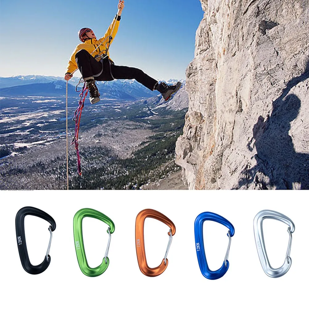 D Shape Snap Clip Hook 12KN, Aluminium Carabiner for Climbing and Backpacking, Strong and Secure, Lightweight Design